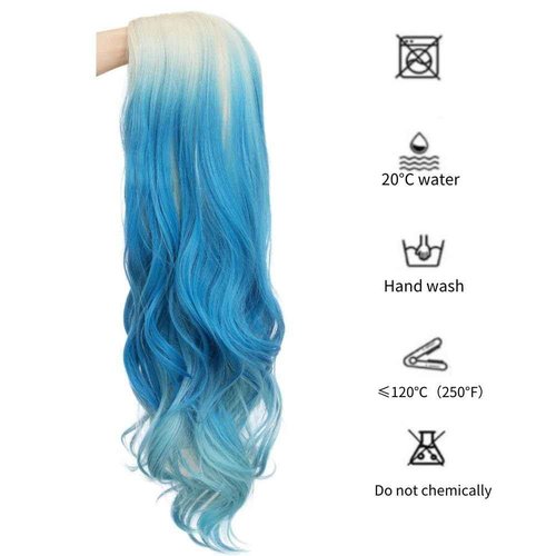 Dai Cloud Blonde Blue Long Curly Wigs for Women 26 Inch Wavy Synthetic Middle Part Colourful Hair Wigs for Halloween Cosplay Use