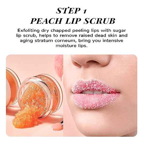 ANAI RUI Lip Care Kit - Mask & Scrub Set, Gift for Mother Girls, Overnight Treatment With Sleeping Mask & Sugar Exfoliator, Moisturizer for Dry, Chapped, Dark Lips, Peach
