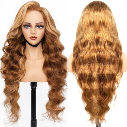 250% Density Honey Blonde Lace Front Wigs Human Hair Highlight Lace Front Wig Human Hair 13x6 Lace Front Wigs Ombre Body Wave Lace frente pelucas pelo humano (Glueless 13X6 Highlight, 24 Inch)
