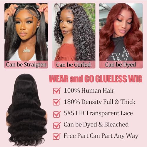 18 Inch Body Wave Wig: Human Hair, 5x5 HD Lace Closure, Glueless, 180% Density, Wig Lace Front, Ready to Wear