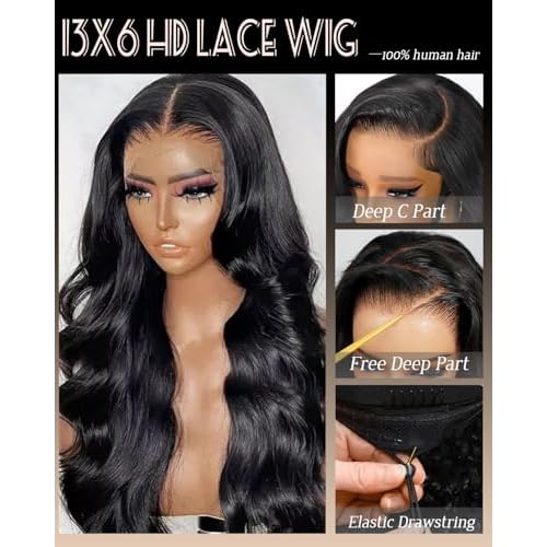Sherico Body Wave Lace Front Wigs Human Hair Pull Go 13x6 HD Transparent Invisible Drawstring Snug Fit Glueless Curly Human Hair Wig for Women Pre Plucked Bleached Knots with Baby Hair 20 inch