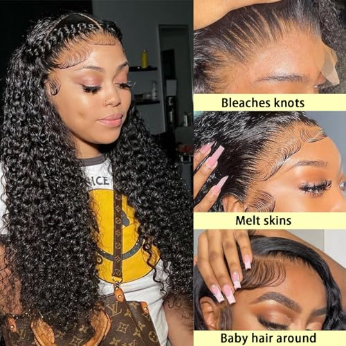22 Inch Deep Wave Lace Front Wigs Human Hair 13x6 HD Lace Frontal Wigs Glueless Curly Lace Front Wig Pre Plcked Deep Wave Wigs with Baby Hair 200% Density Curly Human Hair Wigs for Women Natural Color