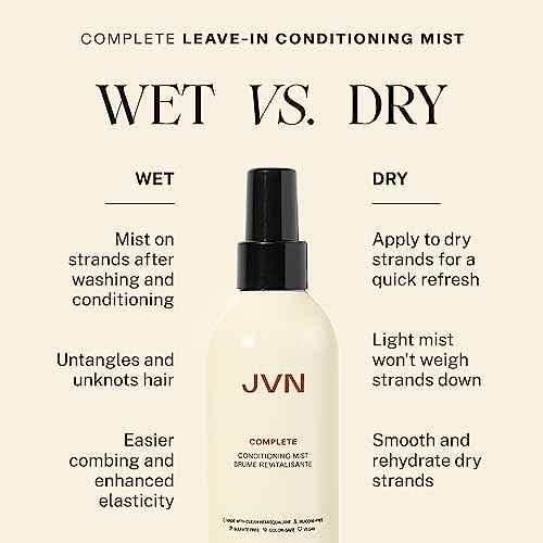 JVN Complete Leave-In Conditioning Mist, 5 Fl Oz, Frizz Fighting Moisture Multiplier, Detangler, UV and Heat Protection Spray, Hair Care for Women and Men, Silicone Free