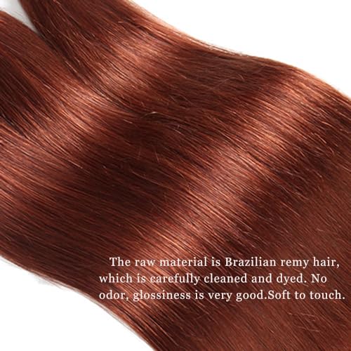 ijoy Reddish Brown Human Hair Bundle Long Straight Human Hair Brazilian Virgin Human Hair 24 Inch Chocolate Color for Women (33#)