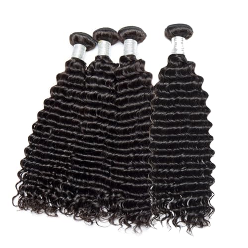 12A Deep Wave Human Hair Bundles 16 18 20 Inch Curly Bundles Human Hair 100% Unprocessed Brazilian Virgin Hair Deep Wave 3 Bundles Double Strong Weft Glossy Hair Bundles Natural Color Soft