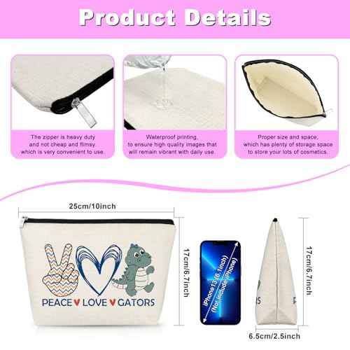 Alligator Gift Makeup Bag Alligator Themed Gifts Gators Lover Gift for Daughter Sister Friend Cosmetic Bag Animal Lover Gifts Christmas Birthday Graduation Present for Her Female Tarvel Pouch