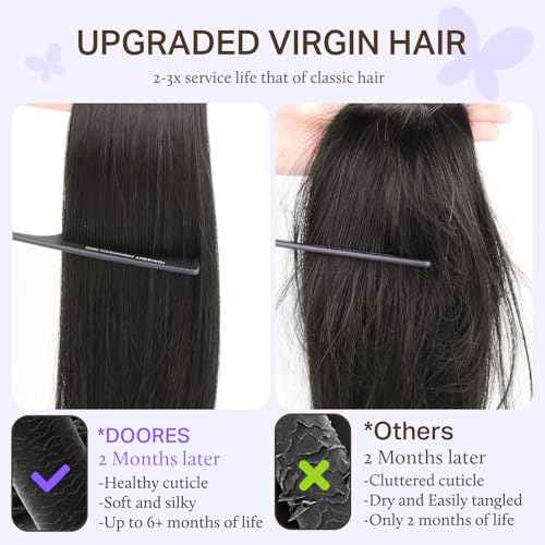 DOORES Human Hair Extensions, Natural Black 16 Inch 7 pcs 120g, Genius Seamless Clip in Hair Extensions with Invisible Weft and Straight Invisi Edge
