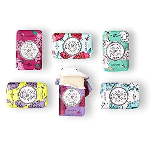 La Chatelaine Luxury Soap Collection | Oprahs Favorite Things | Shea Butter Bar Soaps, Made in France | Natural | Set of 6, 7 oz (Gardenia, Coconut Milk, Lemon Verbena, Cherry Almond, Shea, Wild Fig)