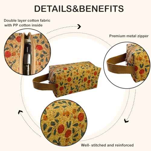 Cute Cork Printing Makeup Bag Small Cosmetic Bag, Aesthetic Pencil Pouch Toiletry Period Bag for Women Travel Accessories (Red Fruit)