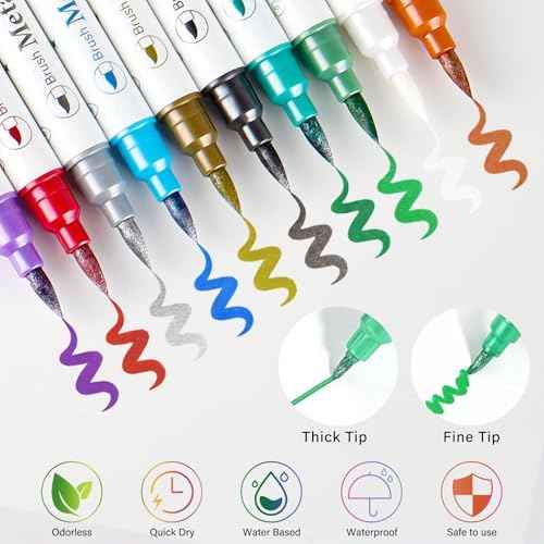 Temporary Tattoo Pens for Skin, 10 Body Markers + 56 Large Tattoo Stencils for Kids and Adults, Dual-End Tattoo Pens Make Bold and Fine Lines with Cosmetic-Grade Tattoo Ink