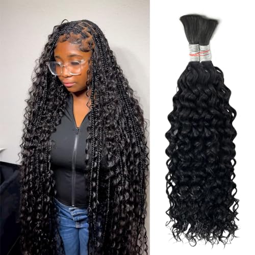 Human Braiding Hair for Boho Knotless Braids Bulk Curly Bundles Human Hair for Micro Braiding Wet and Wavy Water Wave No Weft Human Hair Extension for Box Boho Braids 100g with 2 Bundles Natural Color