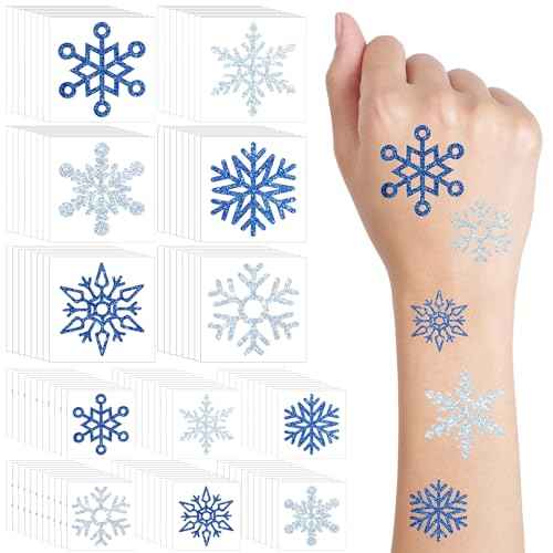 Kathfly 180 Pcs Snowflake Temporary Tattoos Winter Christmas Glitter Sticker Party Decorations Supplies Favors Gifts Cute Apparel Accessories for Body Face Women Party Supplies(Snowflake)