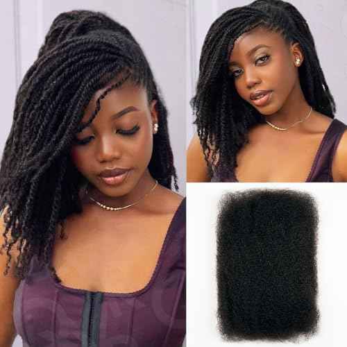 QVR Afro Kinkys Bulk Human Hair for Dreadlocks Extensions Repair Locs, Twist Braiding Afro Kinky Human Hair for Locs 1 Pack 50 Gram Natural Black Color 12 inches