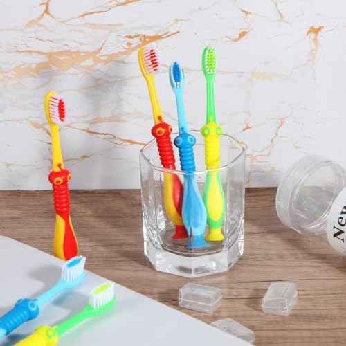 Newday Kids toothbrushes 6 Pack Soft Bristles Fun Lovely with Suction Cup, Includes Travel Covers, Animal toothbrushes for Kids Boys & Girls, Toddlers & Children's Teeth Age 3+, (Blue&Green&Red)