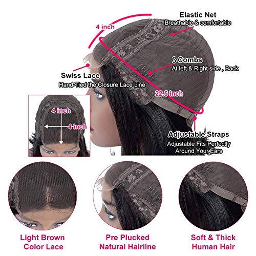 Josblue Deep Wave Lace Front Wigs Human Hair Wigs for Black Women 180% Density 4X4 HD Transparent Lace Closure Human Wigs for Black Women Glueless with Baby Hair Natural Color