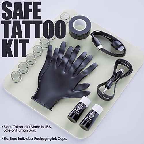 Dragonhawk Tattoo Gun Kit S1 Rotary Pen Machine with Cordless Battery Power supply Needles Cartridges for Beginner Practice & Learning