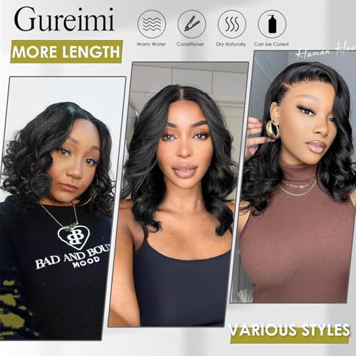 16 Inch Bob Wig Human Hair Short Body Wave Lace Front Wigs Human Hair 13x6 HD Lace Front Wigs 200 Density Body Wave Wigs Pre Plucked for Women Natural Black