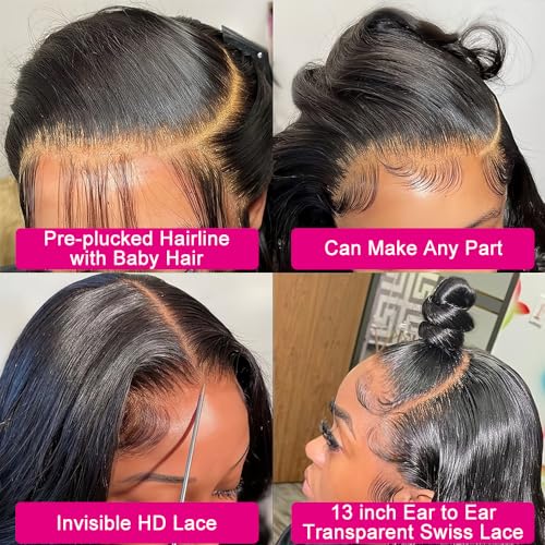 26 Inch Body Wave Lace Front Wigs Human Hair 13x6 Lace Frontal Wigs for Black Women 180% Density HD Transparent Lace Wigs for Women Pre Plucked Gluless Wigs Human Hair HD Lace Front Wigs Human Hair