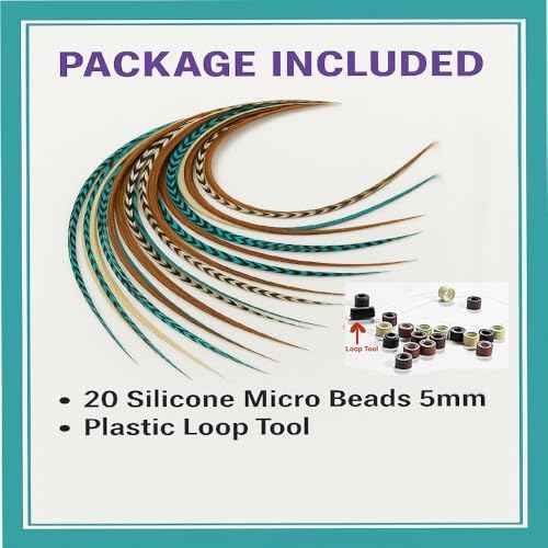 Sexy Sparkles - Feather Hair Extensions, 20 Hair Feathers 8-11 Inches with 20 Beads and Loop Tool Kit