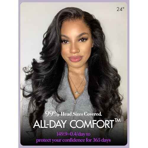 LUVME HAIR All-Day Comfort Real Glueless 7x6 HD Lace Wig 200% Density PartingMax Lace Wigs Loose Body Wave Lace Front Wigs Human Hair Pre Cut Plucked Lace Frontal 18 Inches Natural Black Color