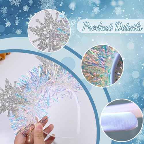 Christmas Headbands-Red Glitter Sequins Bow With Elk Hairband Design for Women Christmas Party Hair Decoration Happy New Years Head Accessories (Snowflakes, 1 size)