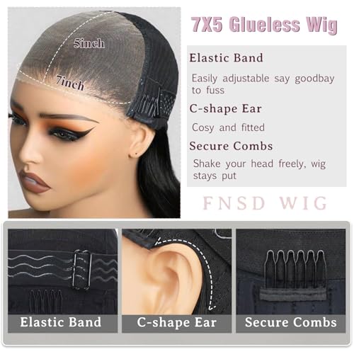 30 Inch Wear and Go Glueless Wigs Human Hair Pre Plucked Pre Cut 7x5 Hd Lace Front Wigs Human Hair for Women No Glue Closure Ready to Wear Straight Wigs 220% Density Natural Black for women