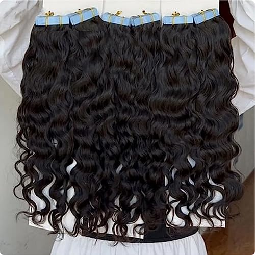 Tape in Hair Extensions Natural Wavy Real Human Hair 20inch Nautural Black Water Wave Brazilian Remy Human Hair Natural Color Tape on Human Hair Extensions 40pcs 100g #1B