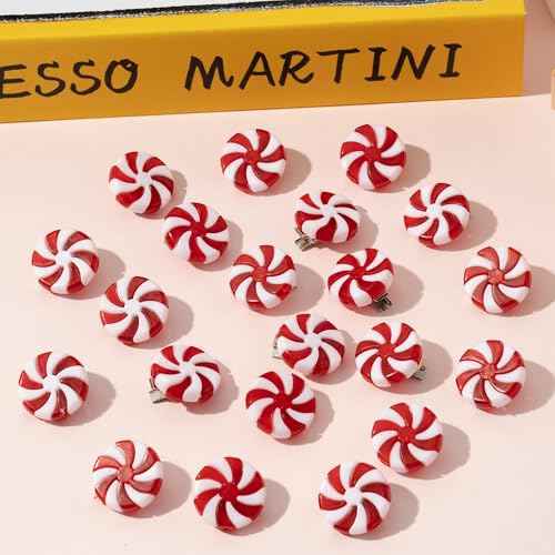 Christmas Candy Hair Clips - 50 Pcs Red and White Peppermint Snap Clips for Women Girls Bulk Holiday Party Favors, Christmas Stocking Filling, Classroom Gifts, DIY Hair Accessories for Xmas
