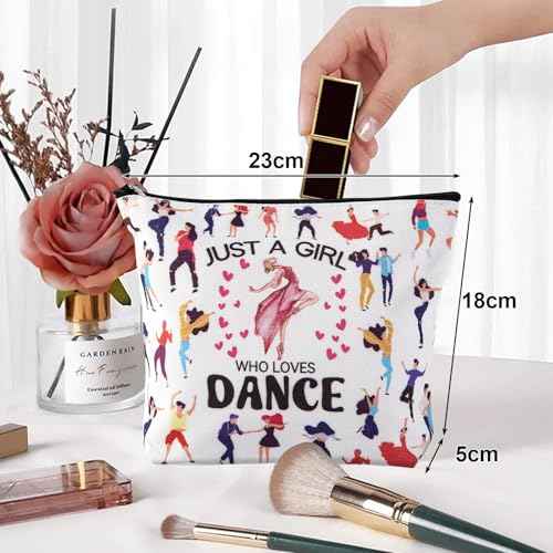 Dance Makeup Bag£¬Dancer Recital Gifts for Girls, Cosmetic Toiletry Bag with Zipper Pouch for Women£¬Just A Girl Who Loves Dance, The Best Gift for Dancer,Dancing Teacher, Women, Sister, Dance Lovers