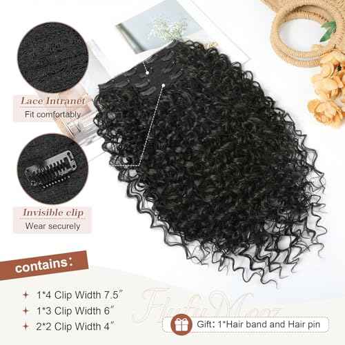 Clip in Hair Extensions, FLUFYMOOZ 4PC 100£¥ Pure Protein Silk Hair Extensions Long Soft Natural Hairpiece 20 Inch Curly Hair Extension for Women (Black Brown)