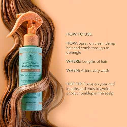 Nature Spell Rosemary Water Leave in Conditioner, Promotes Hair Growth, Heat Protection Spray, Detangling, Smoothes & Adds Shine, For All Hair Types, 5.07 Fl Oz