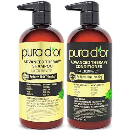 PURA D'OR Advanced Therapy Biotin Shampoo & Conditioner Hair Care Set For Hair Thinning, CLINICALLY TESTED Effective Results, Herbal Hair Thickening Products For Women & Men, 16oz x2