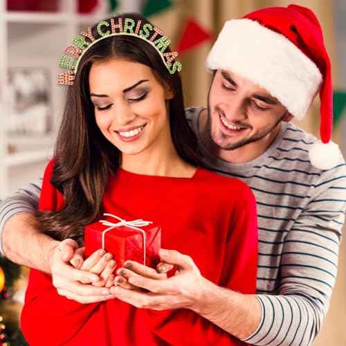 2 PACK Merry Christmas Rhinestone Crystal Hair Hoops Crown Headbands for Party Dress Up