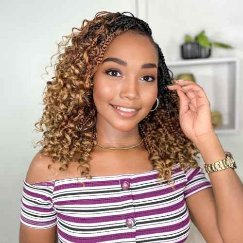 Goddess BoxBraids Crochet Hair 10'' Boho Crochet BoxBraids With Curly Ends,9 Packs Bohomian BoxBraids Crochet Hair For Black Women Pre Looped BoxBraids Crochet Hair (10'',1B/30/27)