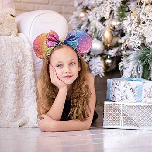 Tgirls Christmas Mouse Ears Headband Shinny Bow Hair Hoop Snowflake Sequins Ear Mouse Headwear Costume Party Hair Accressory