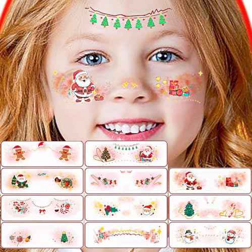 Glitter Butterfly Temporary Tattoos Colorful Eyes Face Stickers Feather Face Tattoos for Women Make up (Christmas 01)