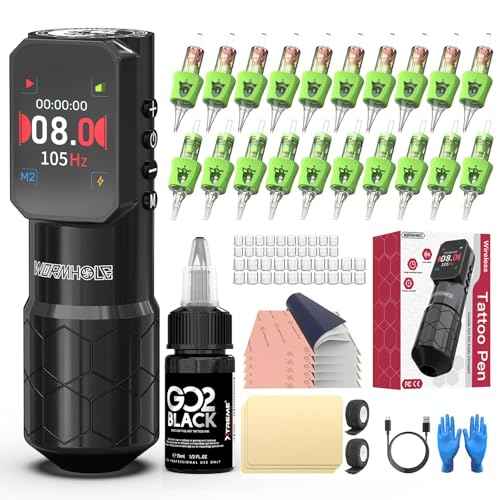 Wormhole Tattoo Gun Wireless Tattoo Kit Xtreme Tattoo Ink with 1500mAh Battery Aluminum Alloy Smart Tattoo Machine Professional Complete Pen Kit for Artist WTK354