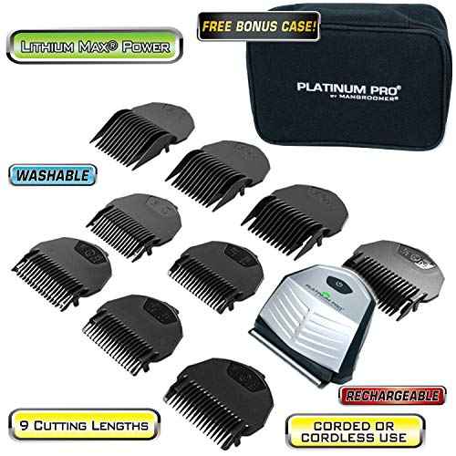 MANGROOMER - PLATINUM PRO New Self-Haircut Kit and Advanced Hair Clippers with Lithium Max Battery, 9 Length Guards and Included Bonus Storage Case, 2 Piece Set