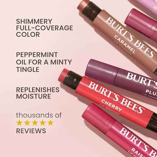 Burt's Bees Christmas Gifts, Lip Shimmer Nude Collection, Tinted Lip Balm Stick, Moisturizing for Hydration with Natural Glowy Pigmented Finish & Buildable Color, Value Pack, 3 Tubes x 0.09 Oz