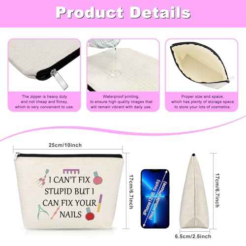 Nail Technician Gift Nail Artist Appreciation Gift for Women Makeup Bag Manicurist Gifts Graduation Gifts Cosmetic Bag Nails Lovers Present Christmas Birthday Present for Her Zipper Travel Pouch