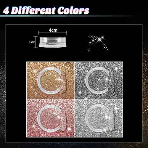 Allstarry Diamond Nail Glitter 4 Colors Sparkling Korea Reflective Diamond Glitter Dust Shiny Powder Pigment Nail Supplies for Nail Art Gel Polish Disco Party Nightclub Wedding Crafts