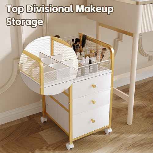 Makeup Organizer Storage Cart with Drawers, Makeup Organizer on Wheels, Rolling Makeup Bathroom Storage Cart, Cosmetic Vanity Display Cases Holder for Nail Polish Brush Hair Tool