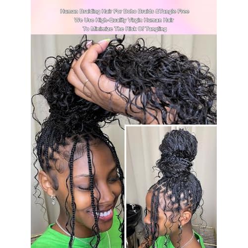 Boho Human Braiding Hair Curly Human Hair Braiding Hair For Boho Knotless Bohemian Micro Braiding Hair Human Hair 100g 2 Bulk Human Hair Bundles For Braiding No Weft Hair Extensions YNiSew