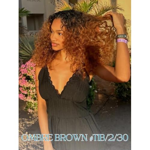 12A Brown Ombre Human Hair Bundles Water Wave 24 Inch, Chestnut Ombre Brown Wet n Wavy Single Bundle with Dark Roots 3 Tone Color #T1B/2/30 Thick Sew In Weave Remy Hair Keep Soft After Washes