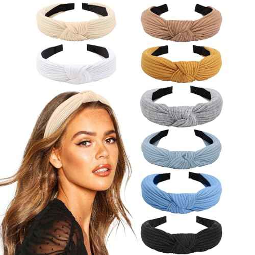 Knotted Headbands for Women Girls Non Slip Boho Wide Top Knot Turban Hairbands Fashion Ribbing Head Wraps Hair Bands Accessories