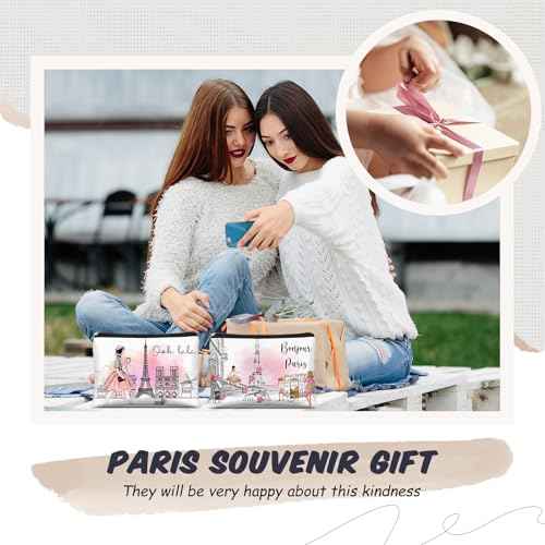 Reginary 6 Pcs City Cosmetic Bag Souvenir Gifts New York Zipper Pouch Chicago Souvenir Seattle Boston Nashville London Paris Italy Alaska Gifts Memento for Women Traveler(Paris)