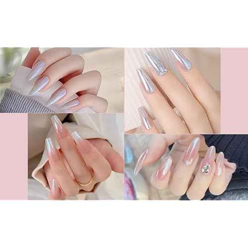 Artdone White Pearl Chrome Nail Powder,Iridescent Aurora Powder Metallic Mirror Effect Pigment Pearlescent Mermaid Pigment Pearl Glitter Dust Kit,Nail Art Decoration, Resin Craft