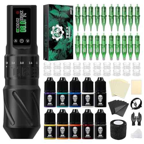 Tattoo Kit Wireless Tattoo Gun Kit for Beginners Complete Tattoo Machine Kit Rotary Tattoo Pen Machine 1600mAh Cordless 20pcs Cartridge Needles Tattoo Set Supply(Black)