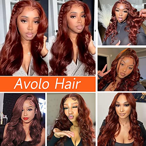 Avolo Reddish Brown Lace Front Wigs Human Hair Pre Plucked 13x4 Auburn Colored Human Hair Lace Front Wigs Body Wave Glueless Wigs Human Hair HD Lace Frontal Human Hair Wig 22 Inch