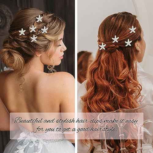 YISSION Starfish Hair Clip, 20Pcs White Rhinestone Hair Pins for Girls Women, Small Decorative Hair Clips, Wedding Hair Barrettes, Bridal Hair Accessories, Beach Wedding Party